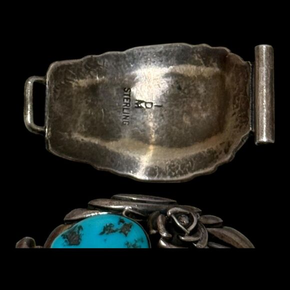 Vintage Native Signed Turquoise Sterling Watch Tips - Picture 4 of 5